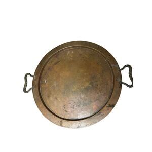 Vintage Hand Hammered Heavy Copper Handled Serving Tray Natural Patina Tea Tray